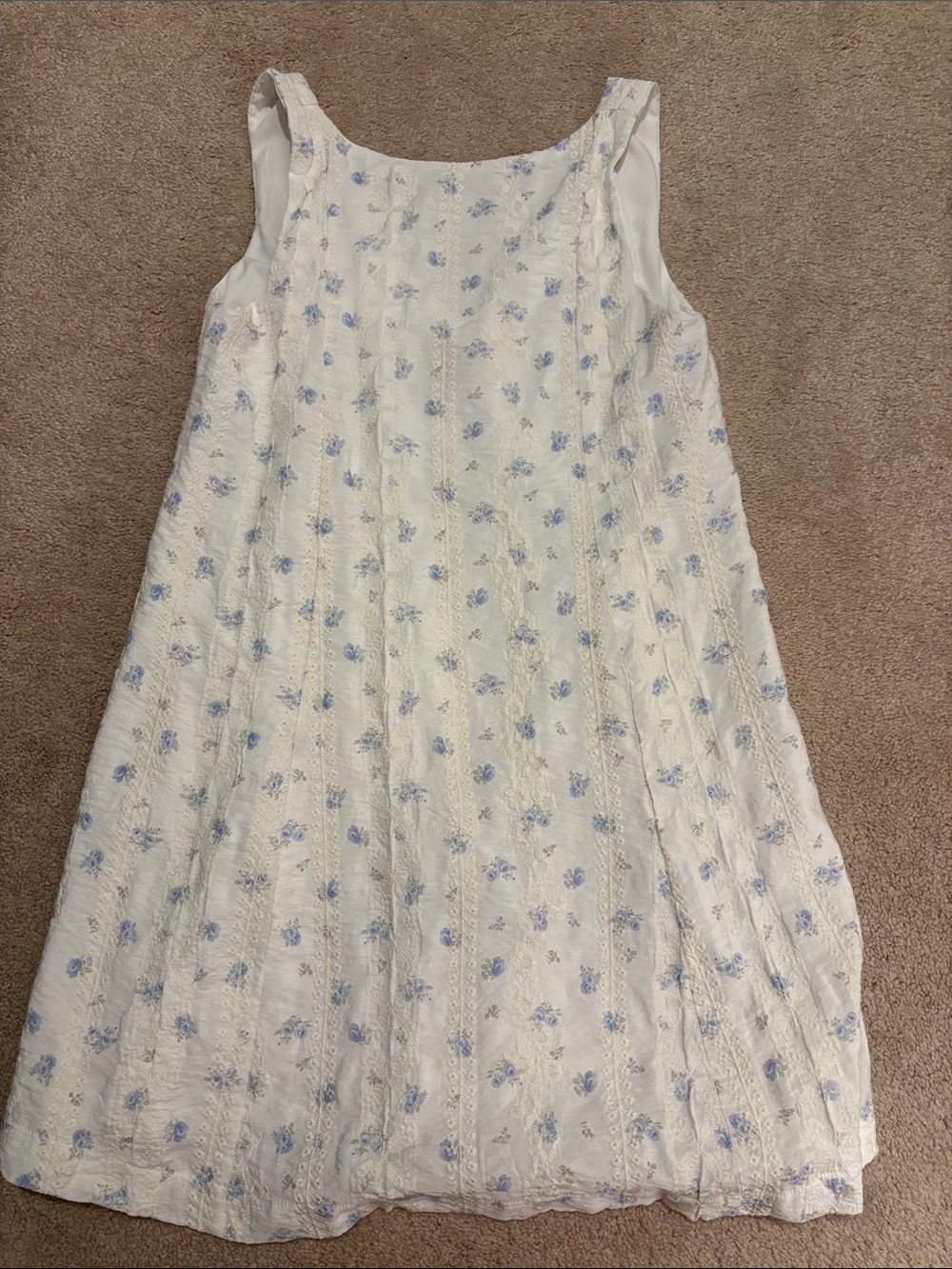 Sleeveless Cream Midi Dress with Light Blue Floral Print